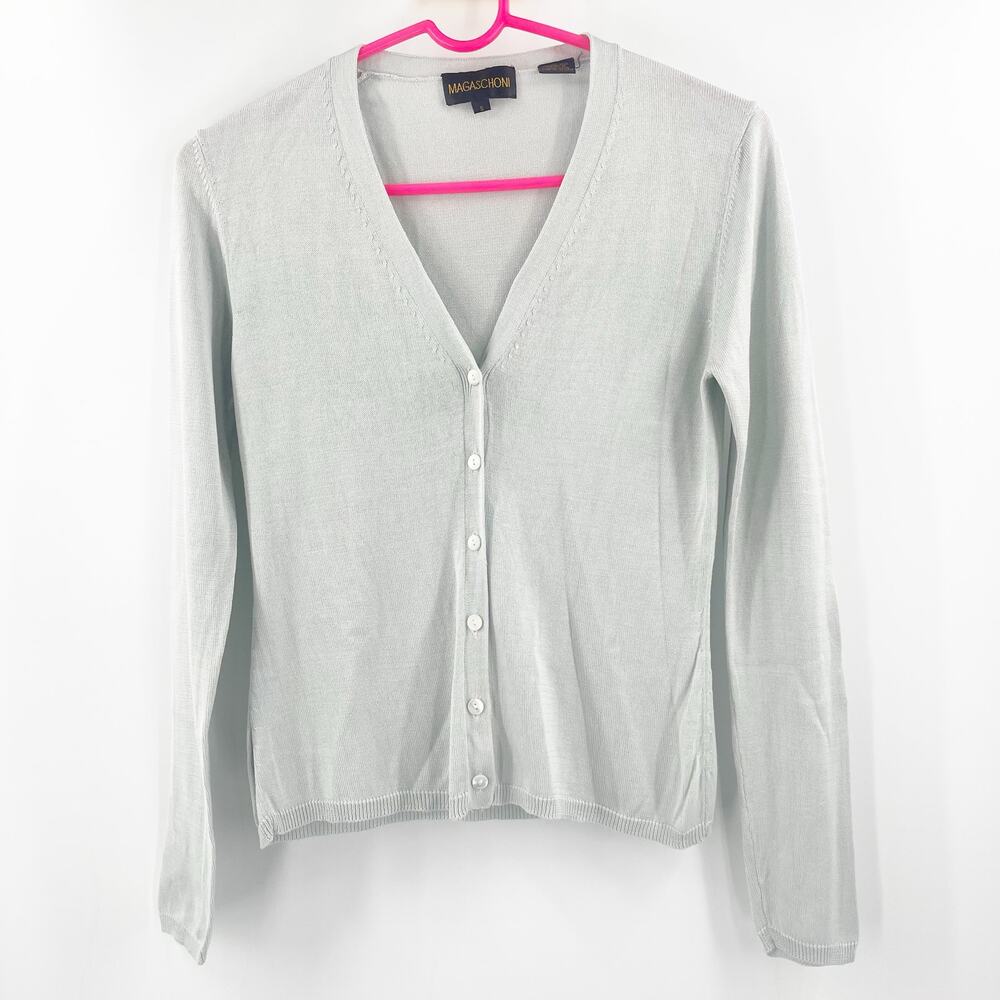 Magaschoni Silk Cardigan Size Small Sweater Classic Light Green Designer Luxury